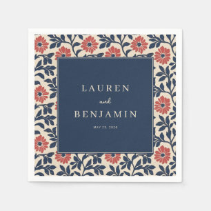 Serviette En Papier Bordure Florale Navy Élégante