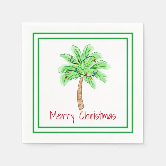 Serviette En Papier Bordure Joyeuse Palm Tree Lumières (Devant)