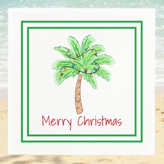 Serviette En Papier Bordure Joyeuse Palm Tree Lumières