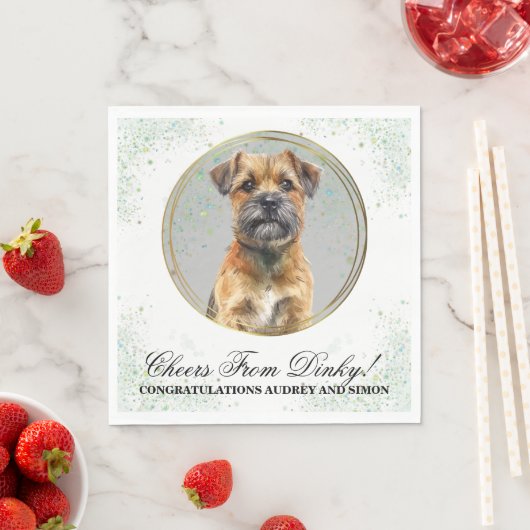 Serviette En Papier Bordure Mariage Terrier Naples avec Chiens Photo (En situation)