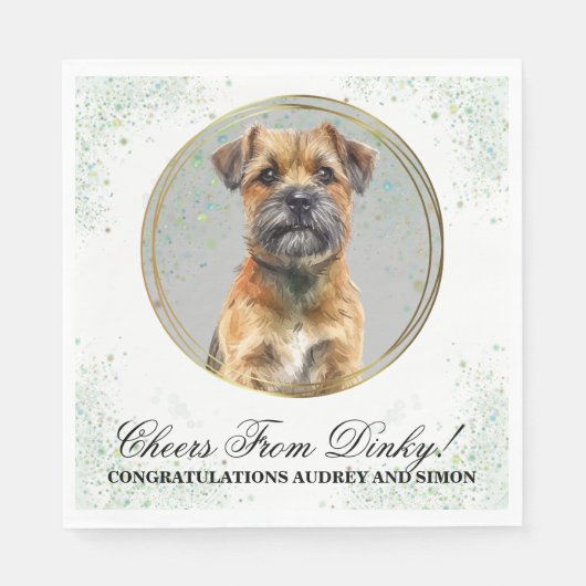 Serviette En Papier Bordure Mariage Terrier Naples avec Chiens Photo (Devant)