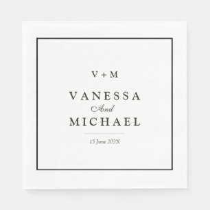 Serviette En Papier Bordure noire simple mariage unique