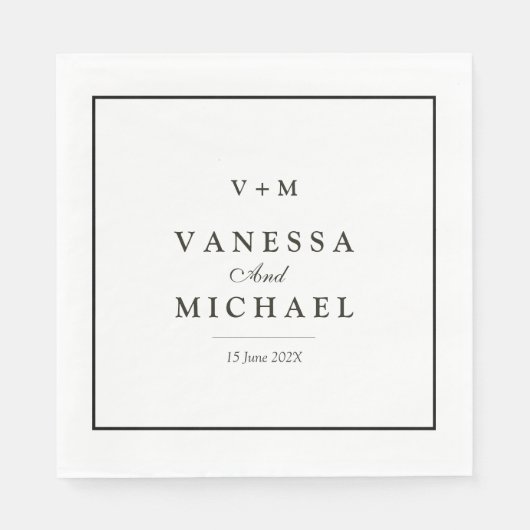 Serviette En Papier Bordure noire simple mariage unique (Devant)