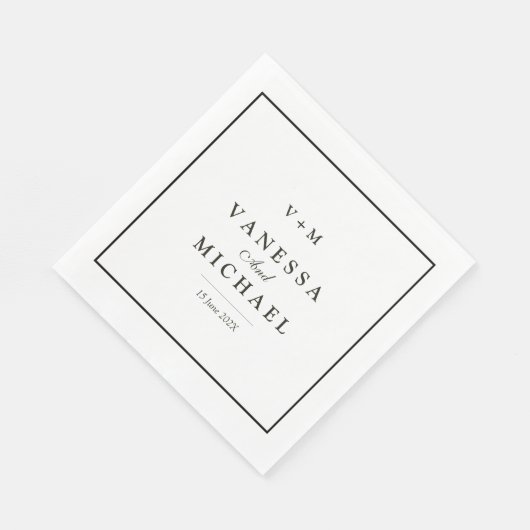 Serviette En Papier Bordure noire simple mariage unique (Coin)