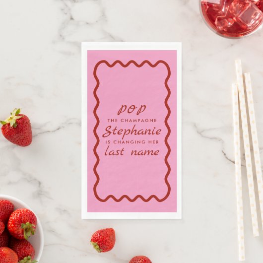 Serviette En Papier Bordure ondulée rose et rouge Pop le Champagne (En situation)