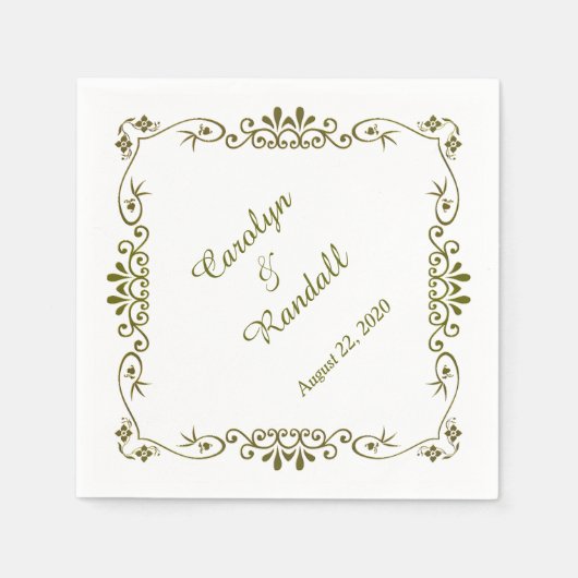 Serviette En Papier Bordure or antique Mariage personnalisé (Devant)