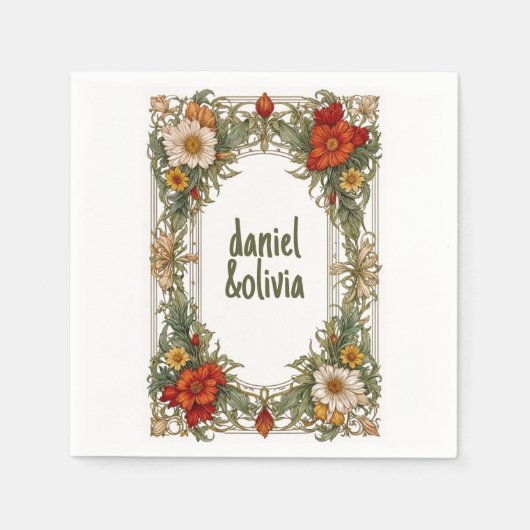 Serviette En Papier Bordure Ornée Victorienne avec Mariage aux Fleurs  (Devant)