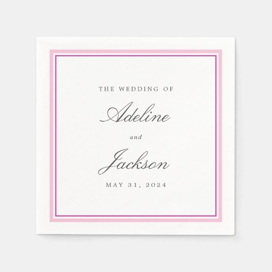 Serviette En Papier Bordure rose classique Mariage traditionnel servie (Devant)