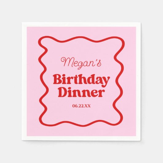Serviette En Papier Bordure rose rouge vague Anniversaire Dîner (Devant)