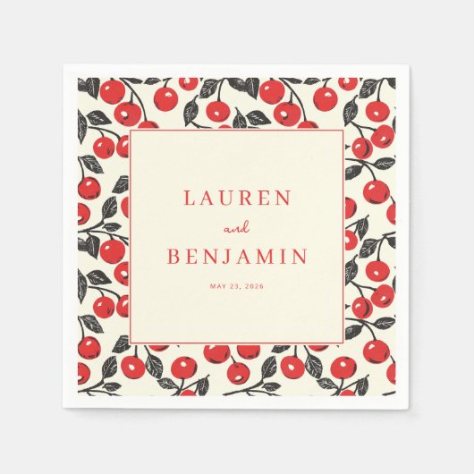 Serviette En Papier Bordure Rouge Cerise Joyeuse (Devant)