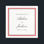 Serviette En Papier Bordure rouge et noire Classique Mariage tradition<br><div class="desc">Ces serviettes de cocktail mariages sont dotées d'une bordure simple de lignes rouge cerisier et noir brillant qui encadrent élégamment et facilement personnalisables les noms de couple et le texte de date mariage avec beaucoup d'espace blanc clair et aéré pour ce look haut de gamme dans le style traditionnel de...</div>