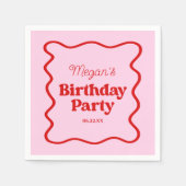 Serviette En Papier Bordure rouge rose vague fête d'anniversaire (Devant)