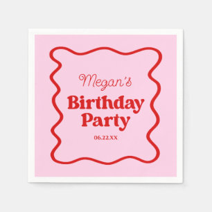Serviette En Papier Bordure rouge rose vague fête d'anniversaire