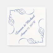 Serviette En Papier Bordure Royal Blue Swirl Mariage personnalisé (Devant)