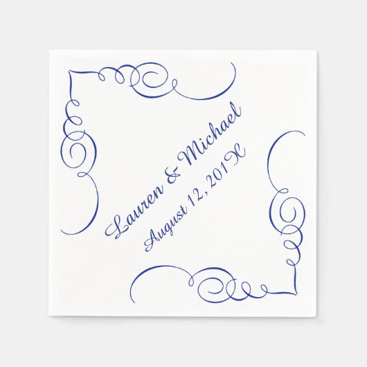 Serviette En Papier Bordure Royal Blue Swirl Mariage personnalisé (Devant)