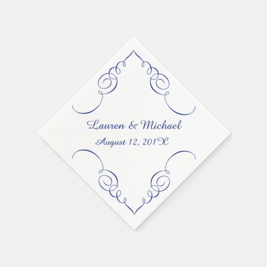 Serviette En Papier Bordure Royal Blue Swirl Mariage personnalisé (Coin)