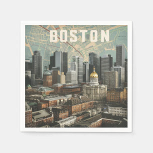 Serviette En Papier Boston, Boston Massachusetts City Skyline avec car