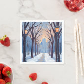 Serviette En Papier Boston Common Winter Snowfall Watercolor (En situation)