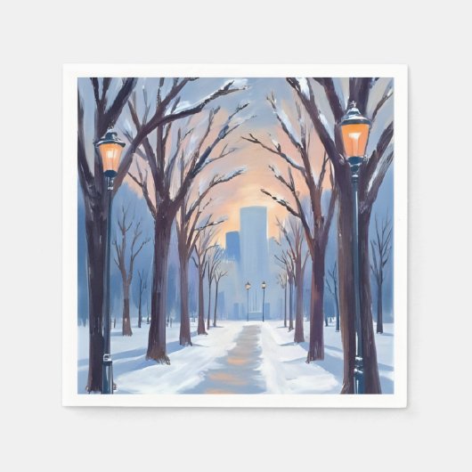 Serviette En Papier Boston Common Winter Snowfall Watercolor (Devant)