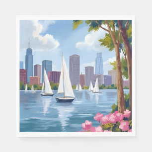 Serviette En Papier Boston Harbor Printemps Bateau Baie Skyline de l