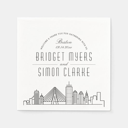 Serviette En Papier Boston, Mass Deco Skyline | Mariage, événement Nap (Devant)