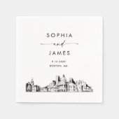 Serviette En Papier Boston Skyline Modern Mariage Cocktail (Devant)