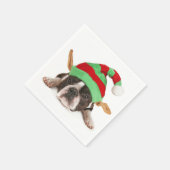 Serviette En Papier Boston Terrier Avec Un Casquette De Noël (Coin)