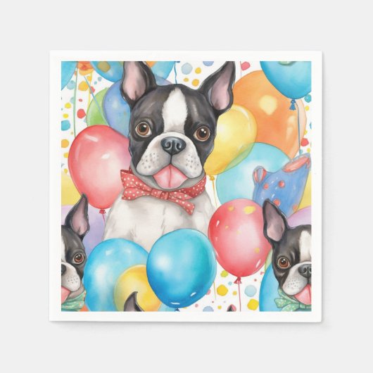 Serviette En Papier Boston Terrier Et Ballons (Devant)