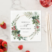 Serviette En Papier Botanical Holiday Greenery Red Berries Wedding (En situation)