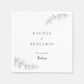 Serviette En Papier Botanical Minimalist Wedding Thank you Black White (Devant)