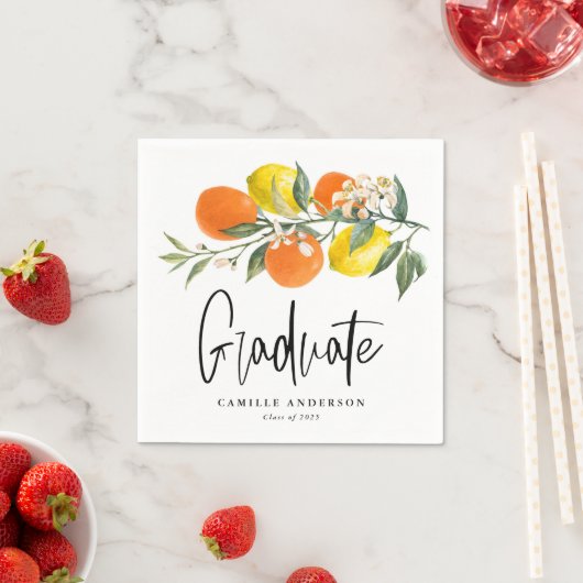 Serviette En Papier Botanical Orange and Lemon Graduation Party (En situation)