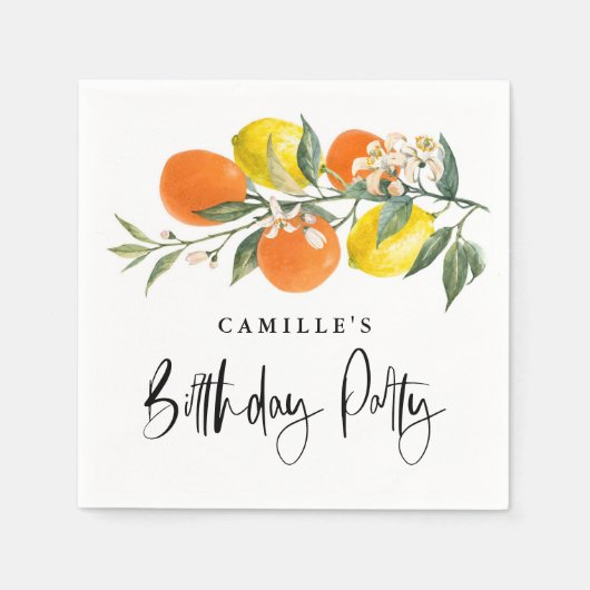 Serviette En Papier Botanical Orange and Lemon Summer Birthday Party (Devant)