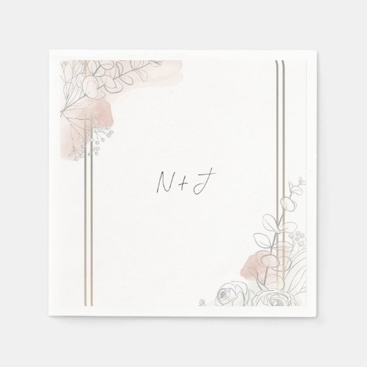 Serviette En Papier Botanical Outline Sage & Blush Floral Wedding  (Devant)