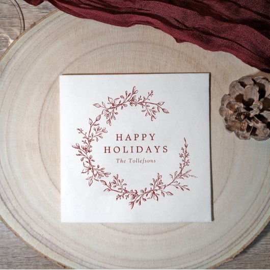 Serviette En Papier Botanical Vintage Burgundy Wreath Christmas