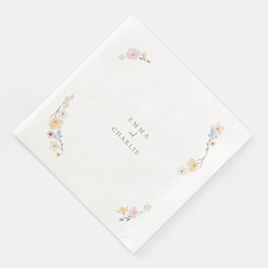 Serviette En Papier Botanique Boho fleurs Script mariage (Coin)