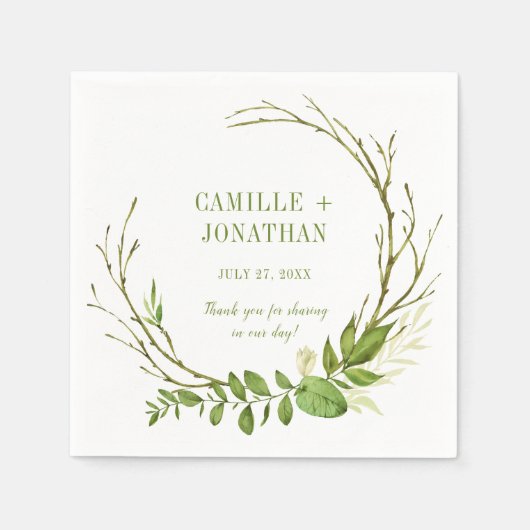Serviette En Papier Botanique Botanique Rustique Verdure Wreath (Devant)