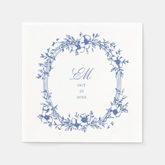 Serviette En Papier Botanique Chinoiserie Monogram Crest Logo Mariage (Devant)