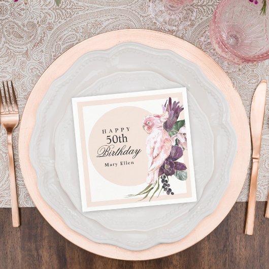 Serviette En Papier Botanique de perroquets roses 50e anniversaire
