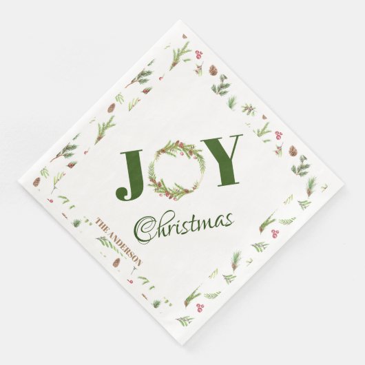 Serviette En Papier Botanique élégant Noël Joie Noël Wreath (Coin)