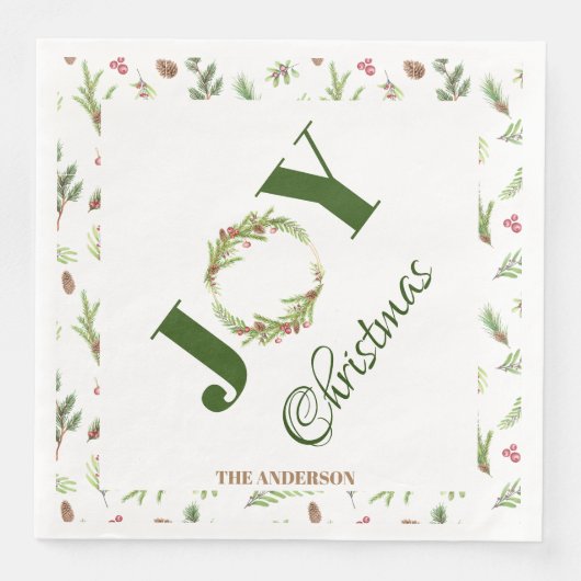 Serviette En Papier Botanique élégant Noël Joie Noël Wreath (Devant)