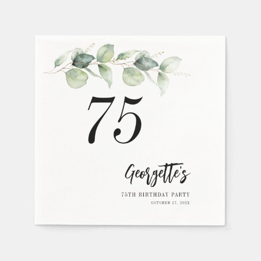 Serviette En Papier Botanique Eucalyptus Vert 75e Anniversaire Papier (Devant)