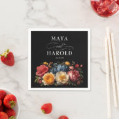Serviette En Papier Botanique Floral Black Moody Mariage (En situation)
