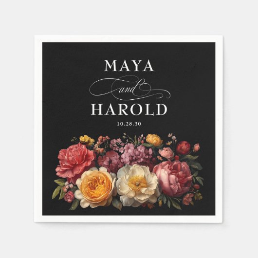Serviette En Papier Botanique Floral Black Moody Mariage (Devant)