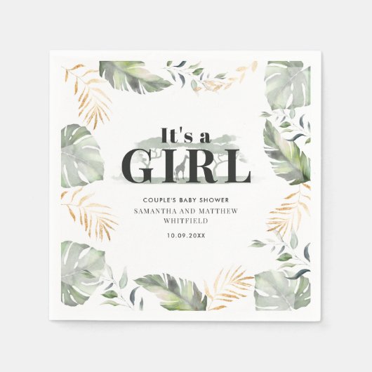 Serviette En Papier Botanique Jungle Giraffe Couple Baby shower Papier (Devant)