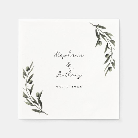 Serviette En Papier Botanique Olive Branch Feuille Mariage italien (Devant)