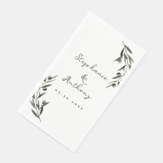 Serviette En Papier Botanique Olive Branch Feuille Mariage italien (Coin)