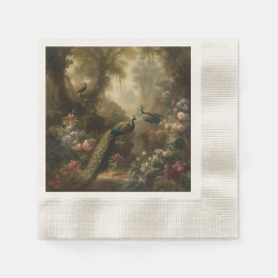 Serviette En Papier Botanique : trois paons dans le jardin anglais