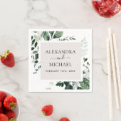 Serviette En Papier Botanique Verdure Foliage Aquarelle Mariage Napk (En situation)