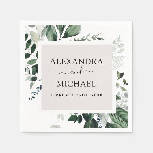 Serviette En Papier Botanique Verdure Foliage Aquarelle Mariage Napk (Devant)