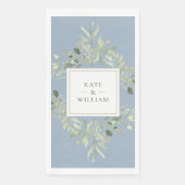 Serviette En Papier Botanique Verdure Foliage Dusty Blue Mariage (Devant)